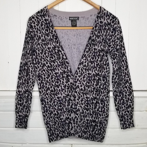 Wet Seal Sweaters - Wet Seal Cardigan Cheetah Print Button Down